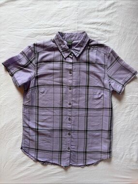 Eddie Bauer Lavender Plaid Button-Up Blouse